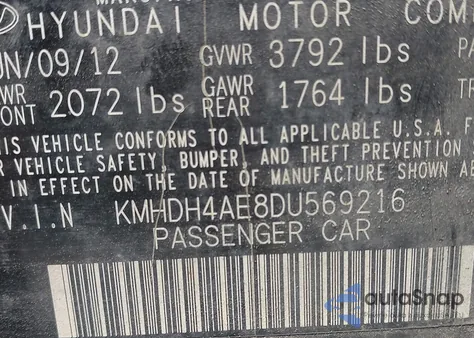 2013 Hyundai Elantra Gls из США, поврежденный, VIN KMHDH4AE8DU569216